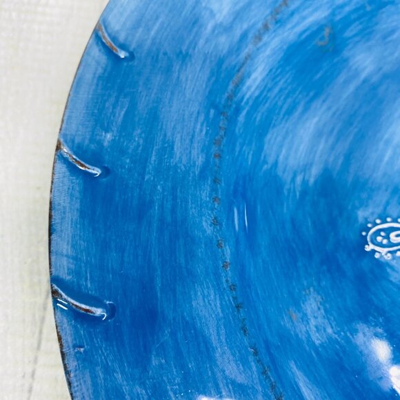 Home TM Blue Brush Strokes Embossed Detail Center Ceramic 10" Dinner Plate Set 4 - Picture 16 of 16